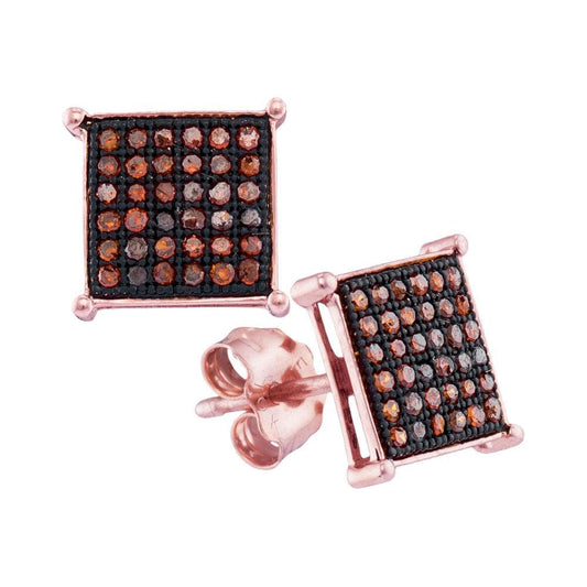 10kt Rose Gold Womens Round Red Color Enhanced Diamond Square Earrings 1/5 Cttw