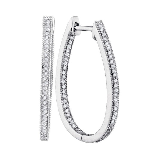 10kt White Gold Womens Round Diamond Oblong Oval Hoop Earrings 1/3 Cttw