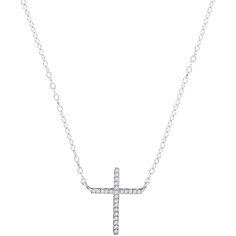 10K White Gold Womens Round Diamond Cross Religious Pendant Necklace 1/12 Cttw
