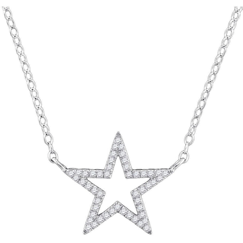 10K White Gold Womens Round Diamond Star Outline Pendant Necklace with 18" Chain 1/8 Cttw