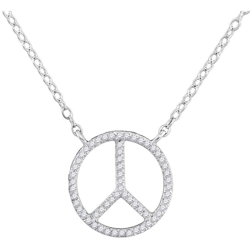 10K White Gold Womens Round Diamond Peace Sign Circle Pendant Necklace 1/6 Cttw