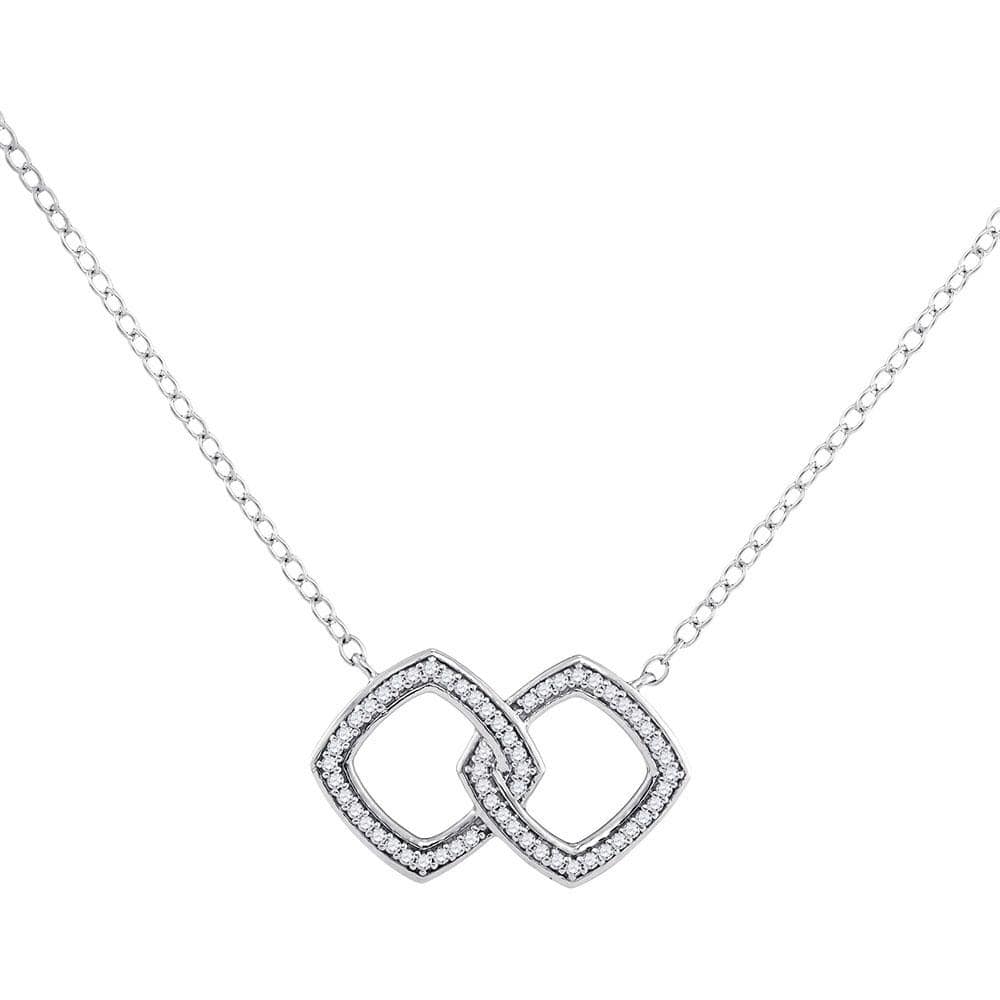 10K White Gold Womens Round Diamond Linked Square Pendant Necklace 1/8 Cttw