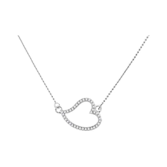 10K White Gold Womens Round Diamond Horizontal Heart Pendant Necklace 1/6 Cttw