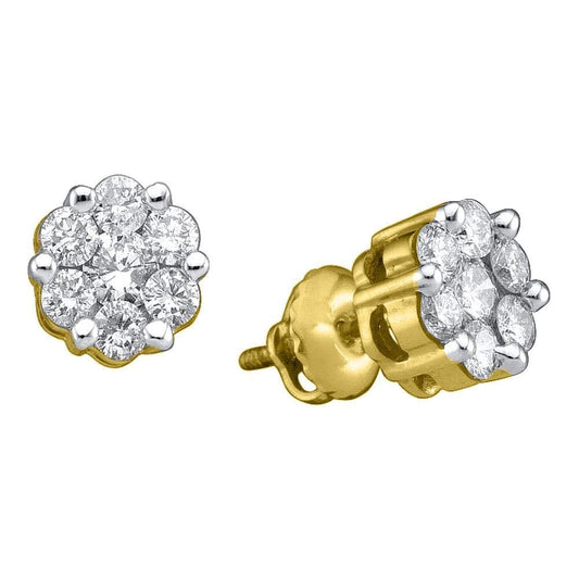 14k Yellow Gold Round Diamond Flower Cluster Womens Screwback Stud Earrings 1/2 Cttw