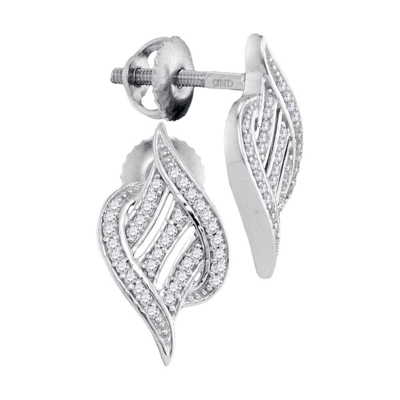 10kt White Gold Womens Round Diamond Striped Cascading Stud Earrings 1/6 Cttw