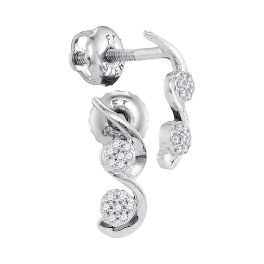 10kt White Gold Womens Round Diamond Cradled Cluster Screwback Earrings 1/12 Cttw