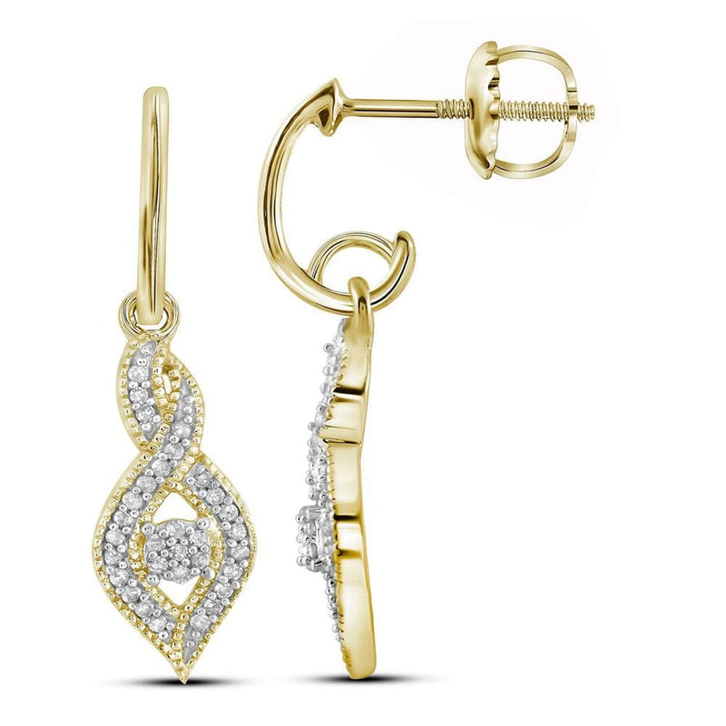 10kt Yellow Gold Womens Round Diamond Dangle Oval Earrings 1/6 Cttw