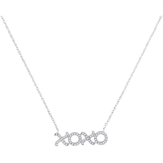 10K White Gold Womens Round Diamond XOXO Hugs Kisses Letter Pendant Necklace 1/6 Cttw