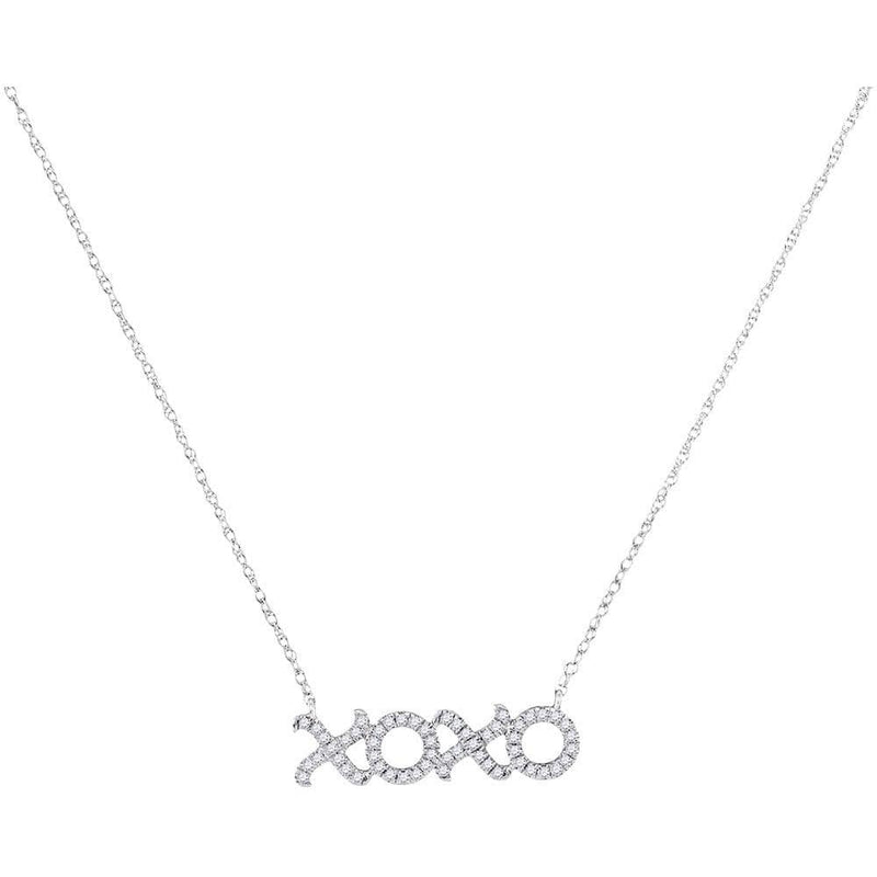 10K White Gold Womens Round Diamond XOXO Hugs Kisses Letter Pendant Necklace 1/6 Cttw