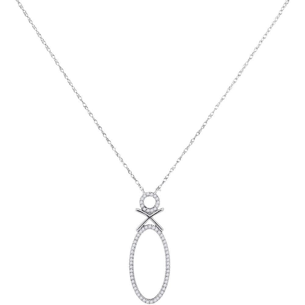10K White Gold Womens Round Diamond Vertical Oval Pendant Necklace 1/6 Cttw