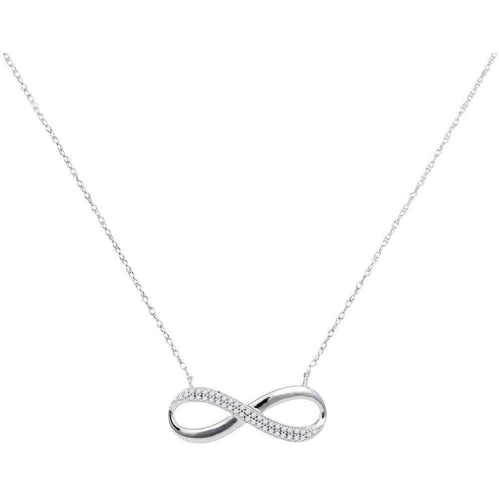 10K White Gold Womens Round Diamond Infinity Pendant Necklace 1/8 Cttw