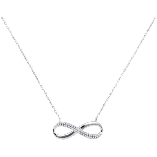 10K White Gold Womens Round Diamond Infinity Pendant Necklace 1/8 Cttw