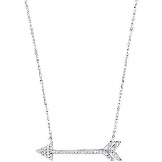10K White Gold Womens Round Diamond Arrow Fashion Necklace 1/8 Cttw