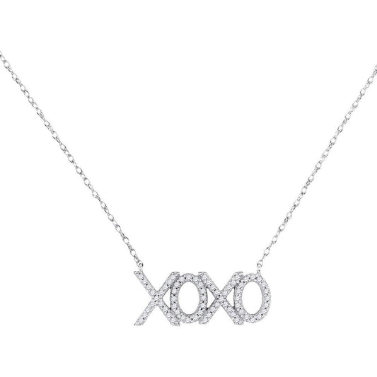 10K White Gold Womens Round Diamond XOXO Hugs Kisses Letter Pendant Necklace 1/5 Cttw