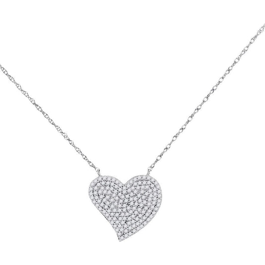 10K White Gold Womens Round Diamond Heart Cluster Pendant Necklace 1/3 Cttw