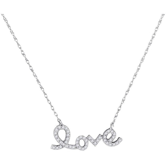 10K White Gold Womens Round Diamond Love Pendant Necklace 1/6 Cttw