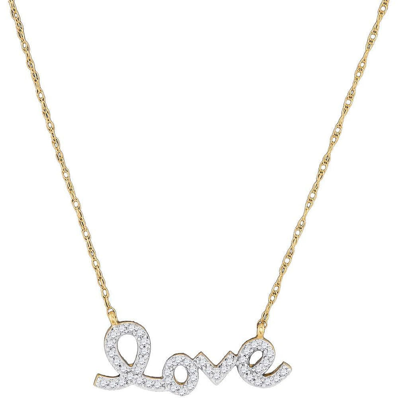 10K Yellow Gold Womens Round Diamond Love Pendant Necklace 1/6 Cttw
