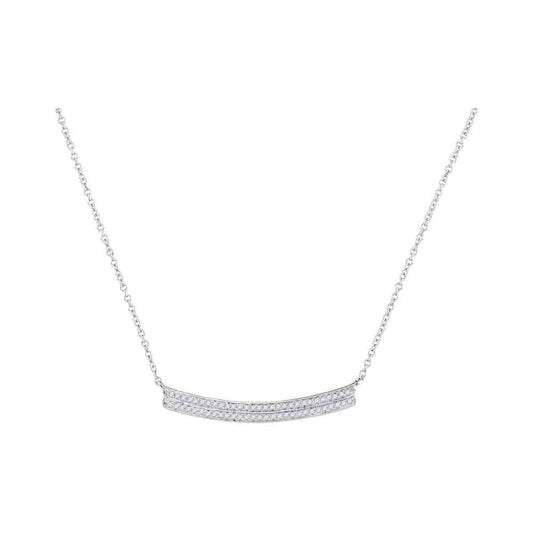 10K White Gold Womens Round Diamond Curved Two-row Bar Pendant Necklace 1/6 Cttw