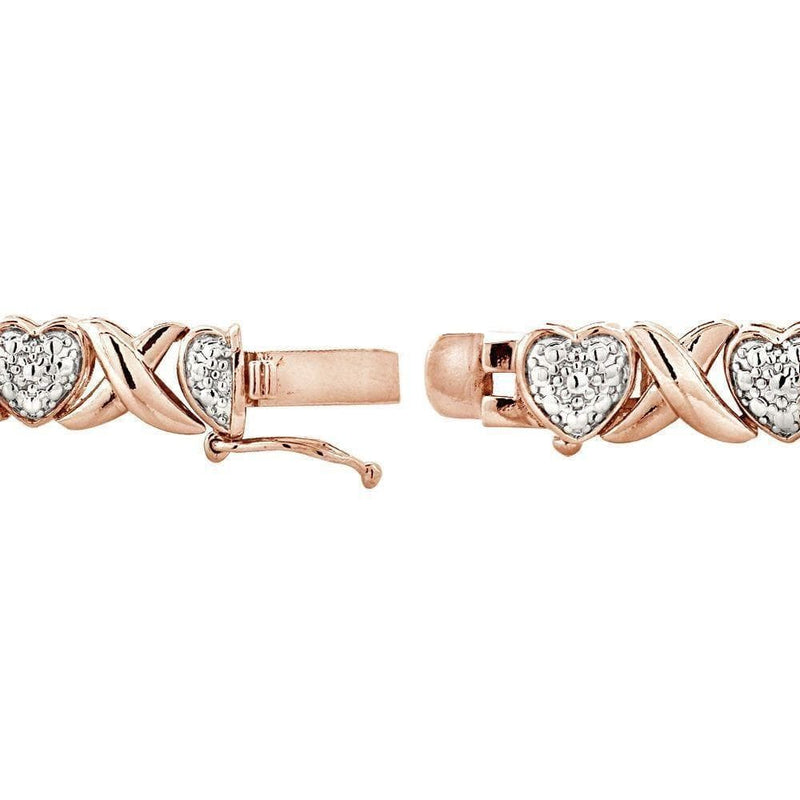 18K Rose Gold Plated Diamond Heart Shape Tennis Bracelet, Bracelets, Jawa Jewelers, Jawa Jewelers