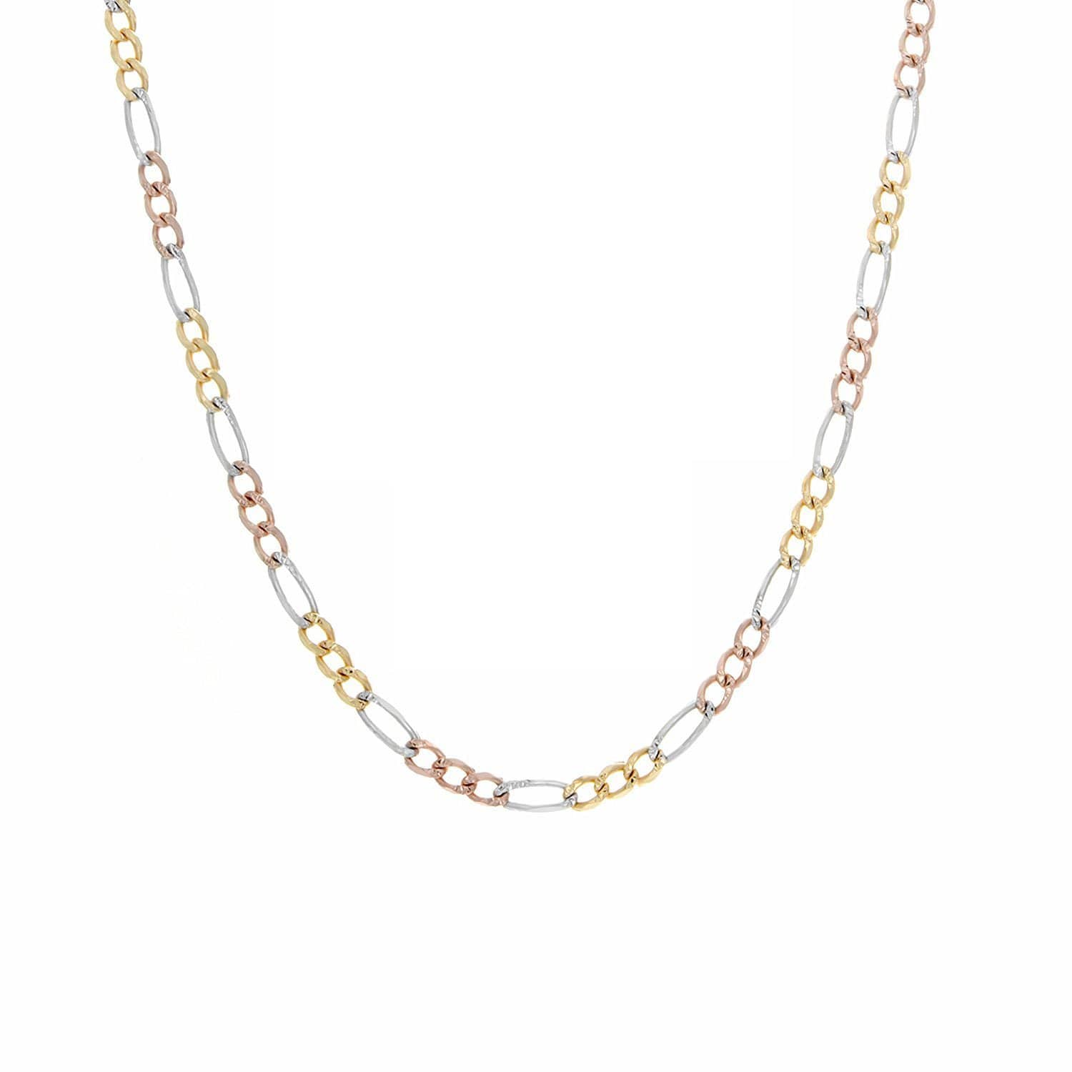 14K Yellow Gold Men Women's 3MM Tricolor Solid Figaro Chain