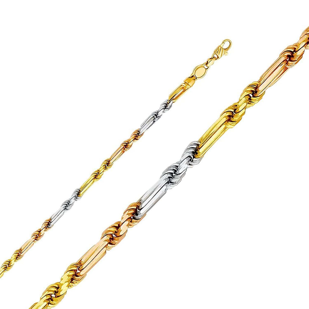 14K Tricolor Gold Men Women's 3.5MM Figarope Chain & Bracelet, Chain, Jawa Jewelers, Jawa Jewelers