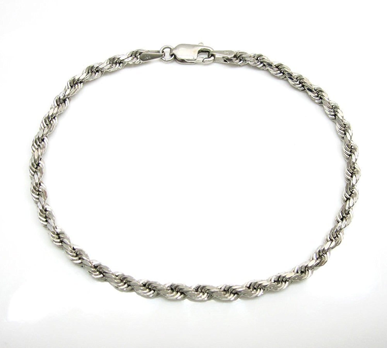 14K White Gold Men's 1MM Diamond Cut Rope Chain
