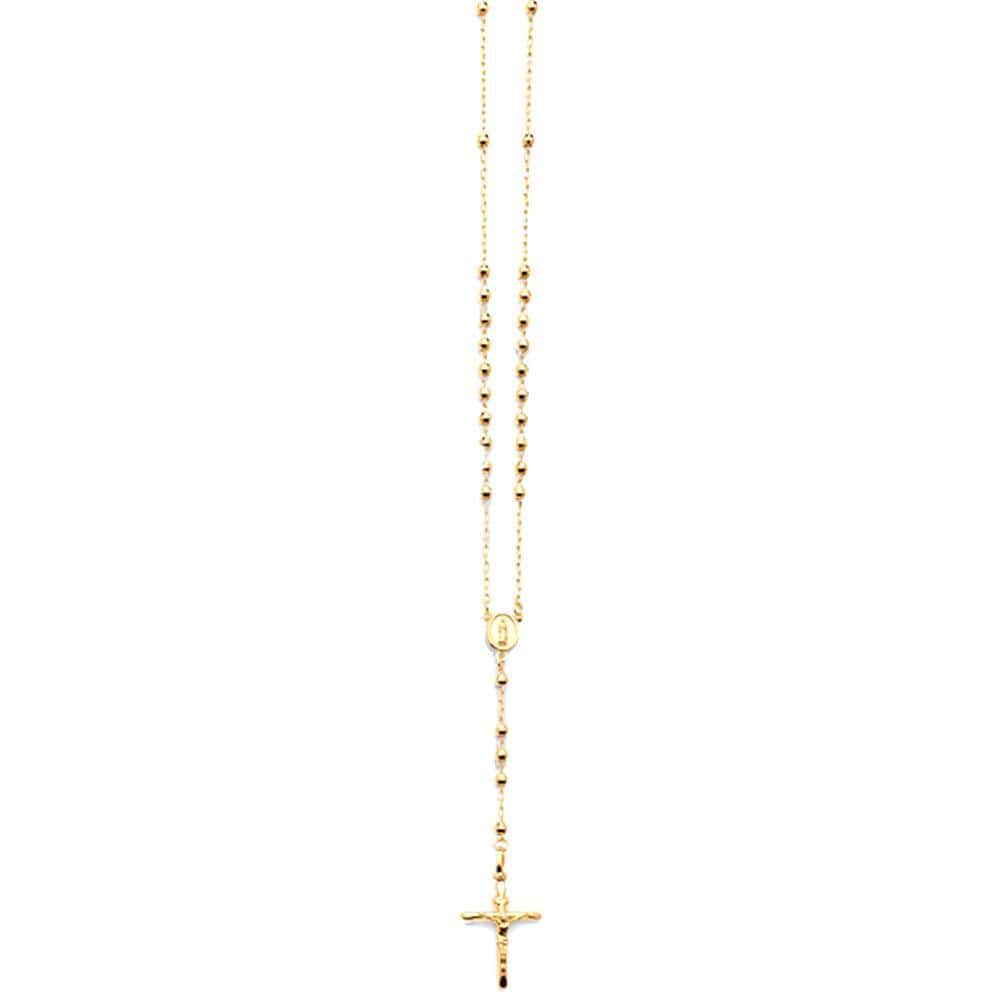 10k Yellow Gold Diamond-cut 4mm Beaded Hollow Rosary 24 inch Necklace -  BillyTheTree Jewelry