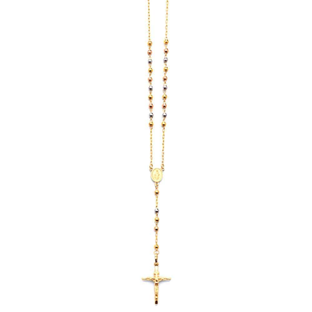 Amazon.com: Floreo 10k Tri Color Gold 6mm Rosary with Virgin Mary Medal and  Crucifix of Jesus Cross Pendant Chain Necklace - 20 inch: Clothing, Shoes &  Jewelry