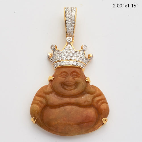 10KY 0.85CTW DIAMOND JADE KING BUDDHA PENDANT