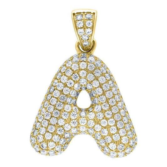 10K Yellow Gold Iced Out CZ Bubble Initial Letter "A" Charm Pendant 4.1 Grams