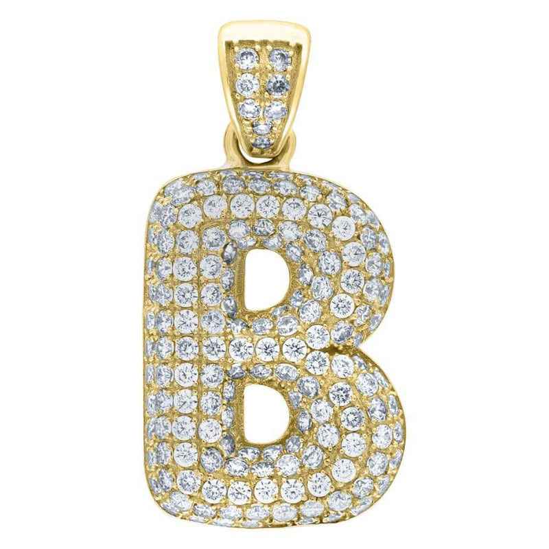 10K Yellow Gold Iced Out CZ Bubble Initial Letter "B" Charm Pendant 3.7 Grams