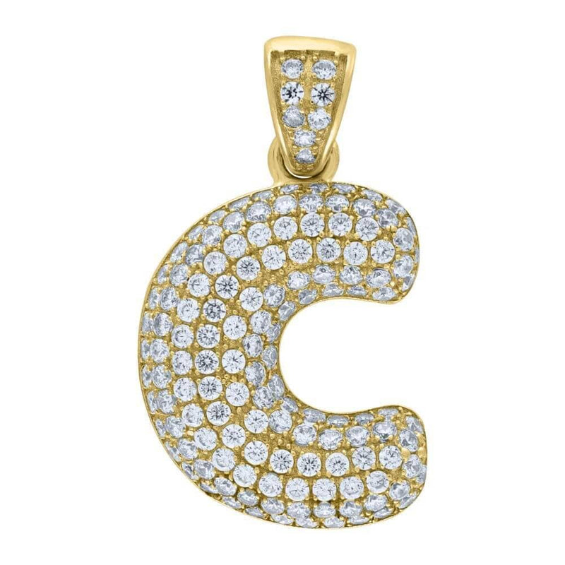 10K Yellow Gold Iced Out CZ Bubble Initial Letter "C" Charm Pendant 3.4 Grams