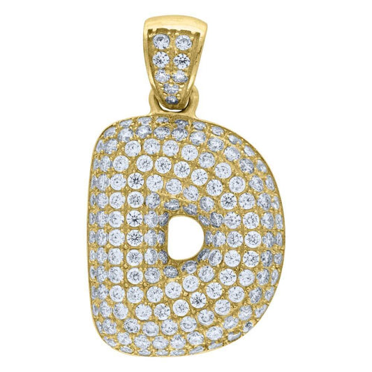 10K Yellow Gold Iced Out CZ Bubble Initial Letter "D" Charm Pendant 3.7 Grams