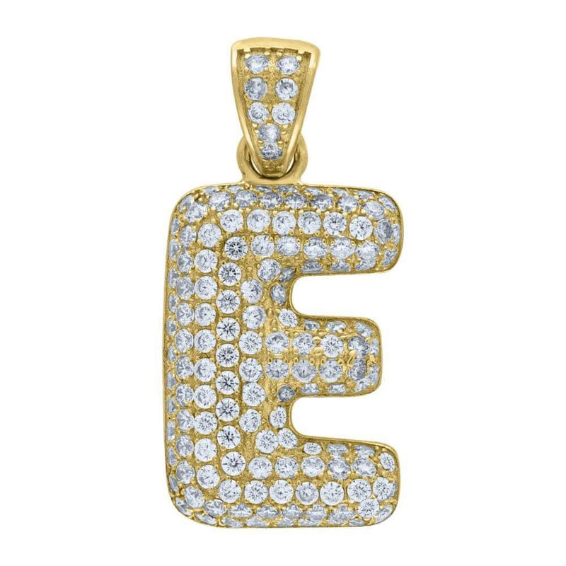 10K Yellow Gold Iced Out CZ Bubble Initial Letter "E" Charm Pendant 3.5 Grams