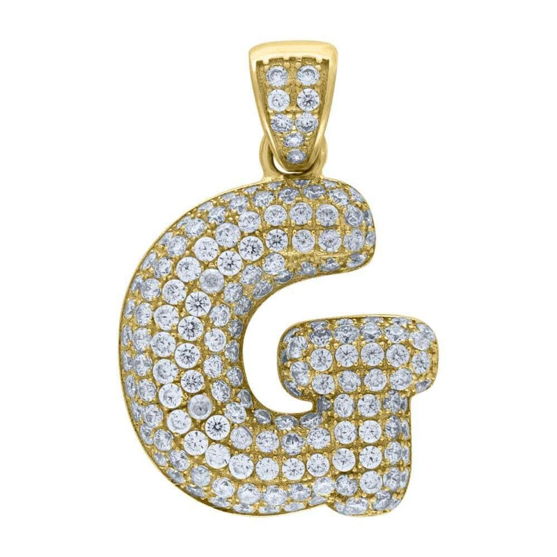 10K Yellow Gold Iced Out CZ Bubble Initial Letter "G" Charm Pendant 3.9 Grams