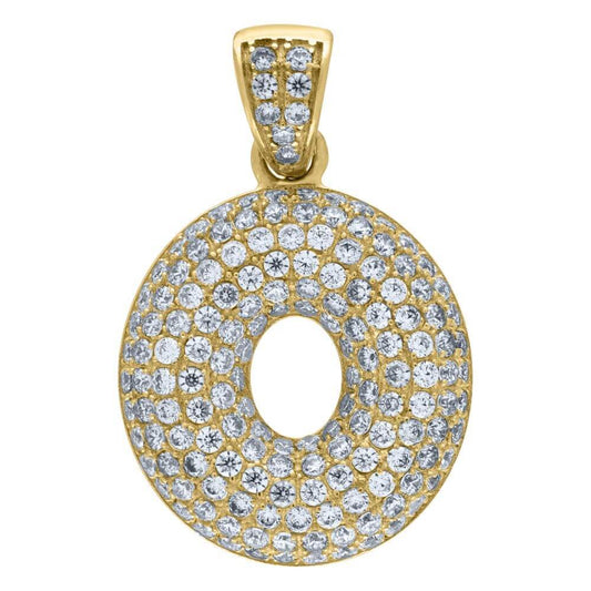 10K Yellow Gold Iced Out CZ Bubble Initial Letter "O" Charm Pendant 3.9 Grams