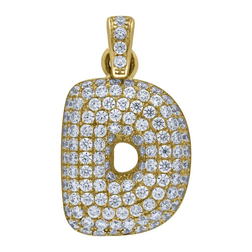10K Yellow Gold Iced Out CZ Bubble Initial Letter "D" Charm Pendant 2.2 Grams