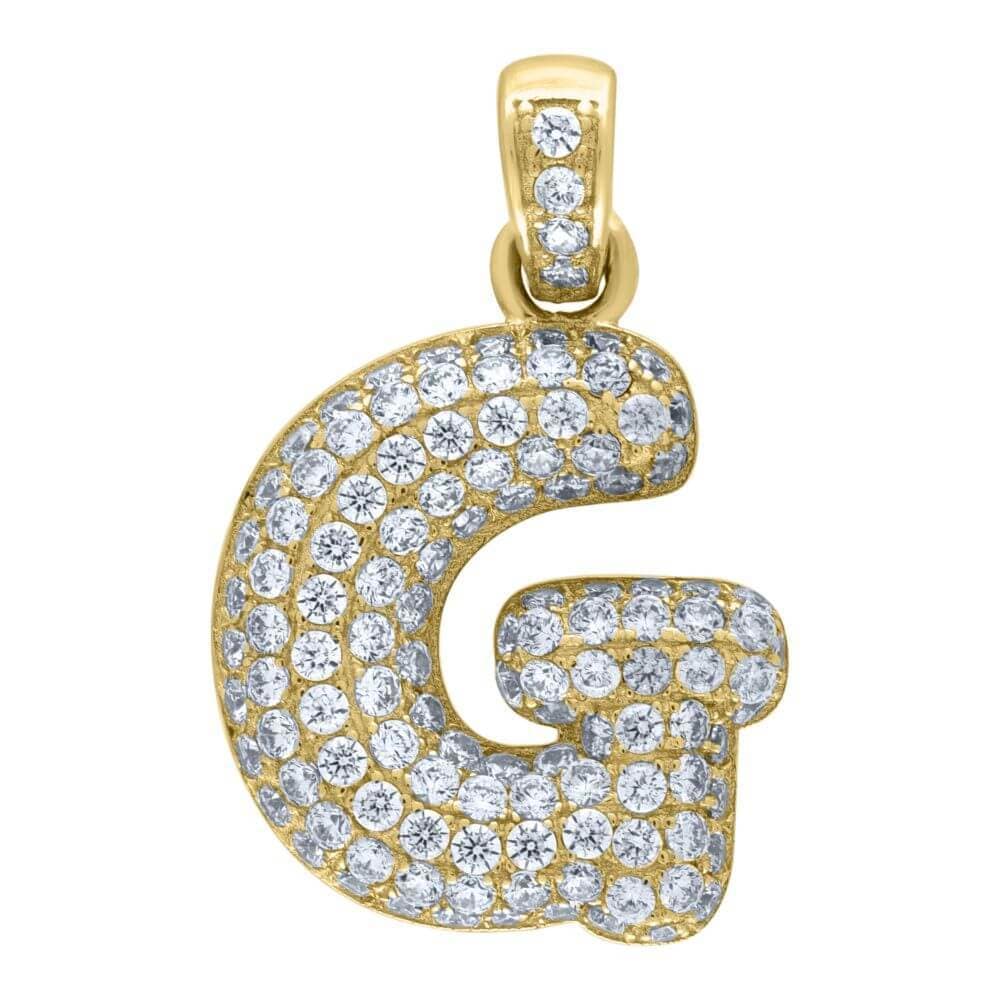 10K Yellow Gold Iced Out CZ Bubble Initial Letter "G" Charm Pendant 2.2 Grams