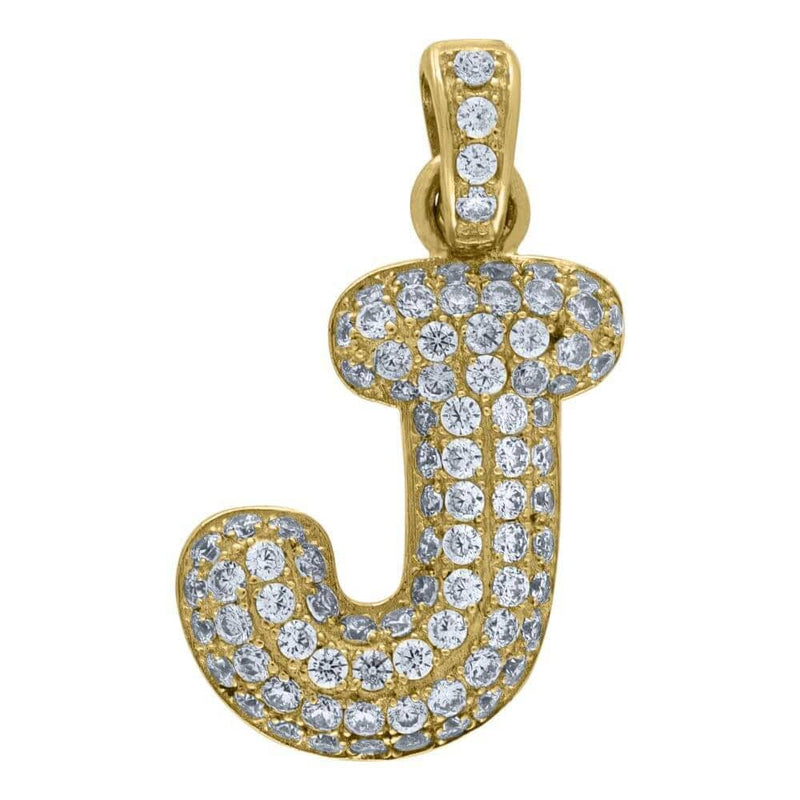 10K Yellow Gold Iced Out CZ Bubble Initial Letter "J" Charm Pendant 1.8 Grams