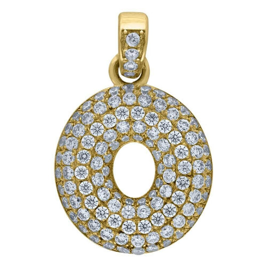 10K Yellow Gold Iced Out CZ Bubble Initial Letter "O" Charm Pendant 2.2 Grams