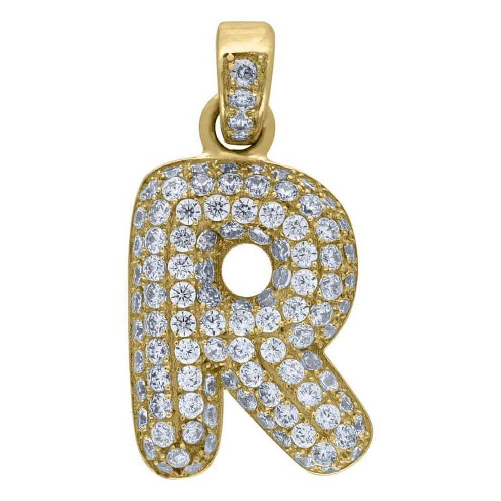 10K Yellow Gold Iced Out CZ Bubble Initial Letter 