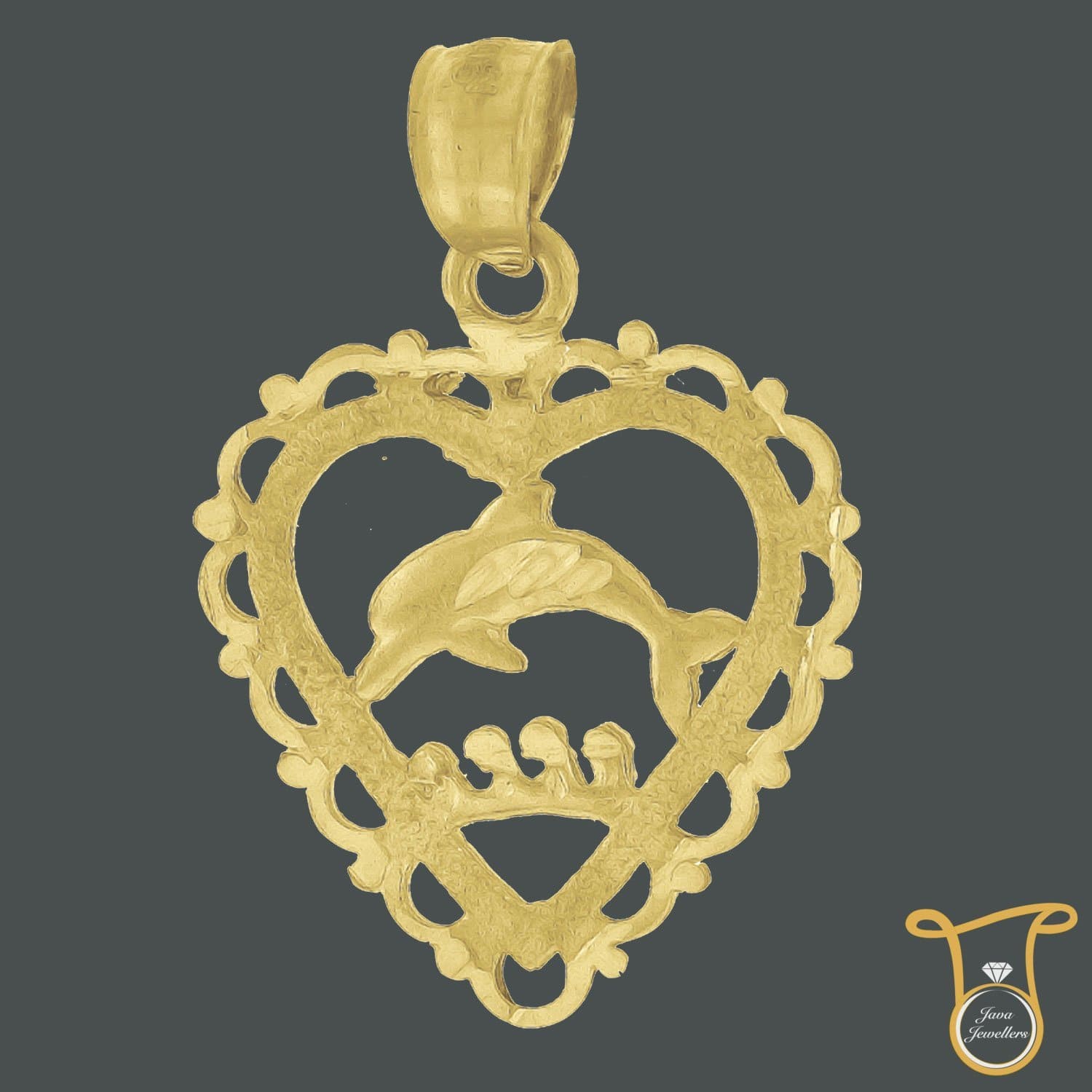 10kt Yellow Gold Dolphin Heart Fashion Charm Pendant, Pendants, Silverine, Jawa Jewelers
