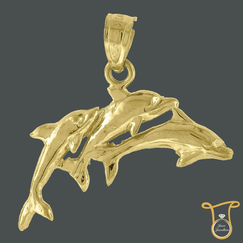 3 Dolphins 10kt Yellow Gold Fashion Charm Pendant, Pendants, Silverine, Jawa Jewelers