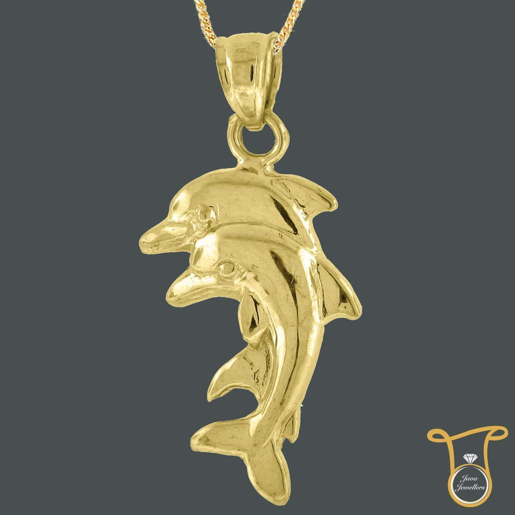 10kt Yellow Gold Double Dolphin Charm Fashion Pendant, Pendants, Silverine, Jawa Jewelers