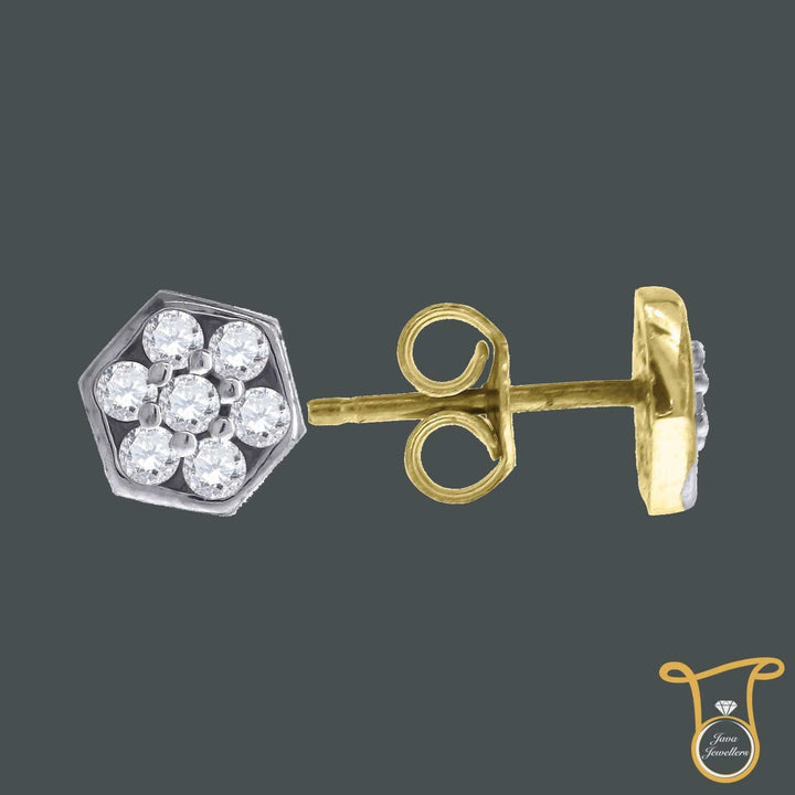 10kt Two-Tone Gold Unisex Round Cubic Zirconia CZ Stud Fashion Earrings - Jawa Jewelers