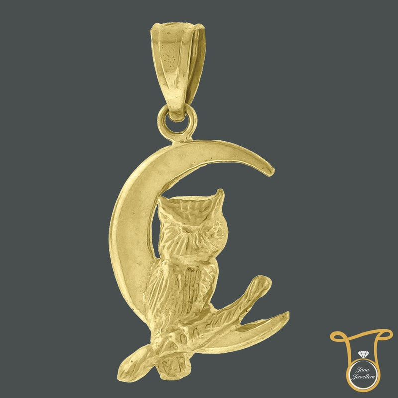 10kt Yellow Gold Owl Moon Charm Fashion Pendant, Pendants, Silverine, Jawa Jewelers