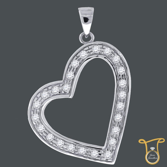 Cubic Zirconia CZ Sterling Silver Round  Heart Fashion Pendant, Pendants, JJ-SLV, Jawa Jewelers