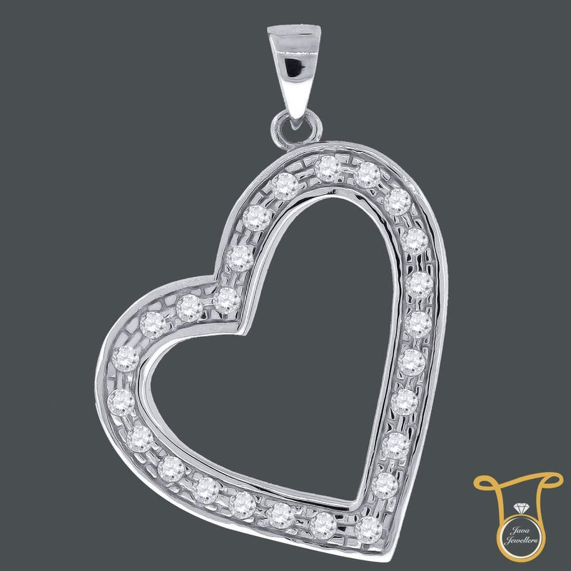 Cubic Zirconia CZ Sterling Silver Round  Heart Fashion Pendant, Pendants, JJ-SLV, Jawa Jewelers