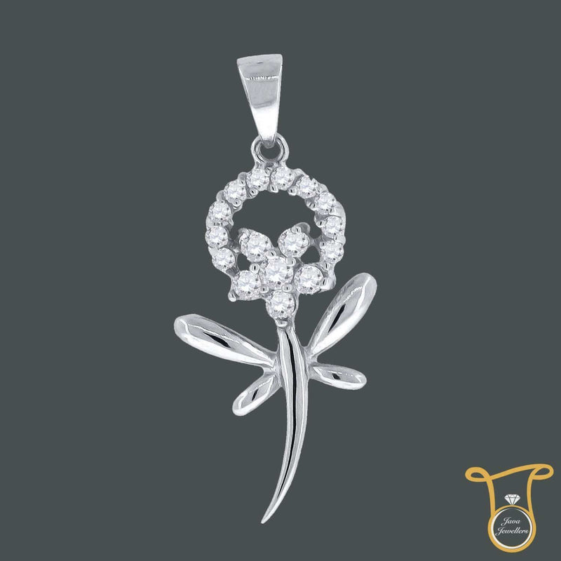 Sterling Silver Round Cubic Zirconia CZ Flower Dragonfly Fashion Pendant, Pendants, Silverine, Jawa Jewelers