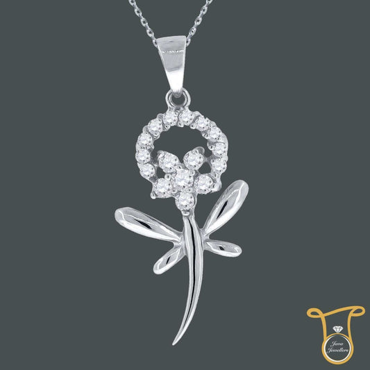 Sterling Silver Round Cubic Zirconia CZ Flower Dragonfly Fashion Pendant, Pendants, Silverine, Jawa Jewelers